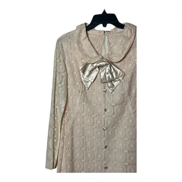 VINTAGE 1970’s MONTGOMERY WARD LACE PETER PAN COLLAR WITH BOW NECK DRESS - Picture 3 of 9